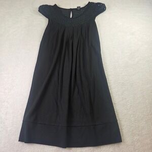Rhapsody Black Crochet Lace Yoke Cap Sleeve Pleated Mini Dress Large 617-108